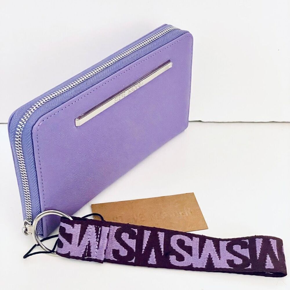 NWT Steve Madden BZIP-CNW Purple/Silver Zip Around Wallet Guitar Wristlet Strap - Picture 3 of 11